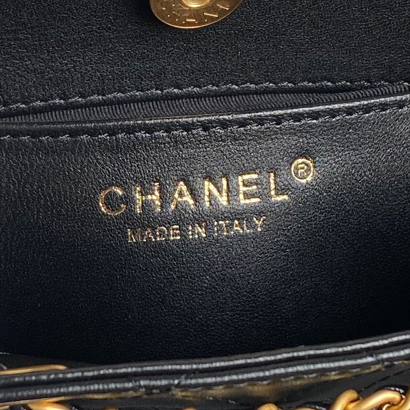 BUCKET BACKPACK 24 IN BLACK LAMBSKIN GOLD HARDWARE